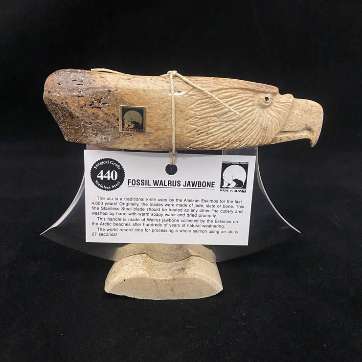 Fossil Walrus Jawbone Ulu - Eagle Handle